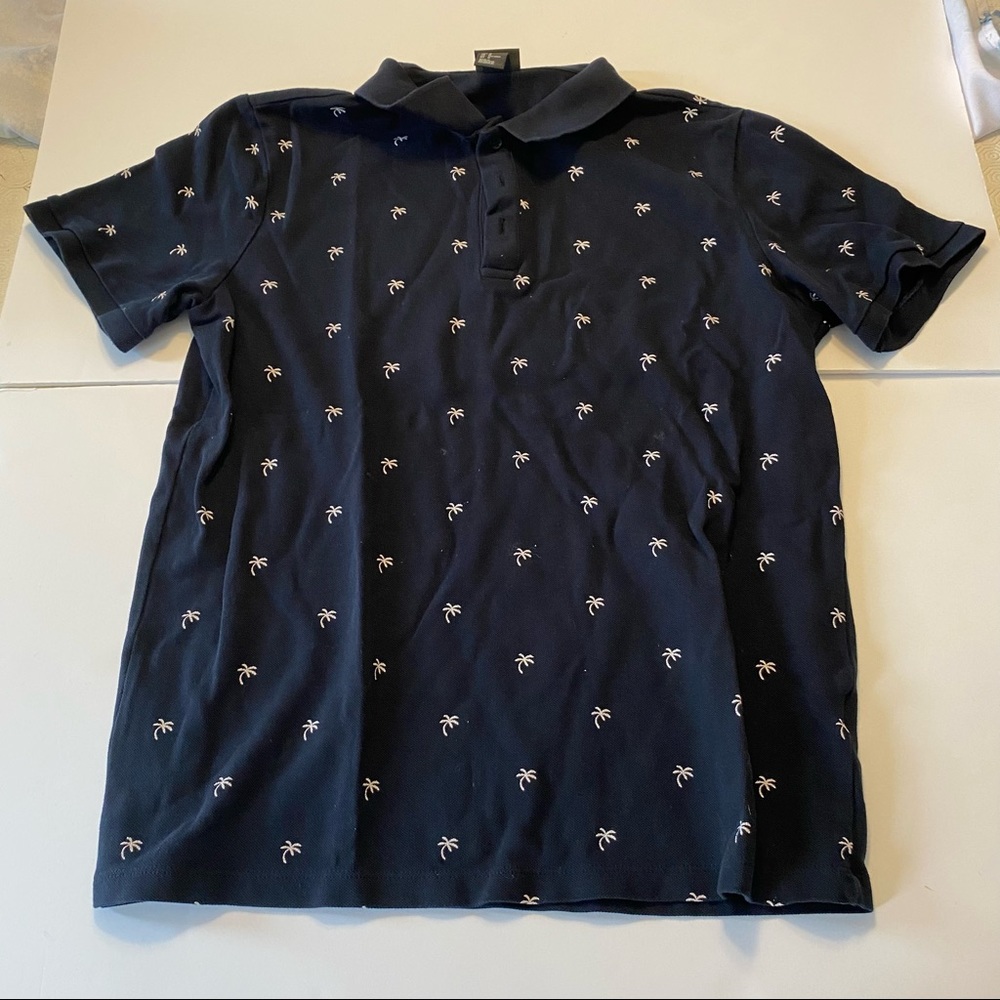 Collared black palm tree patterned mens Medium